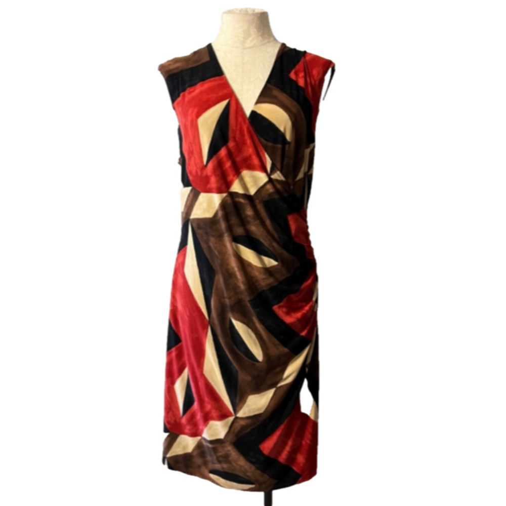 Ralph Lauren Red Black Brown Stretch Dress Washable 1X - Picture 2 of 7